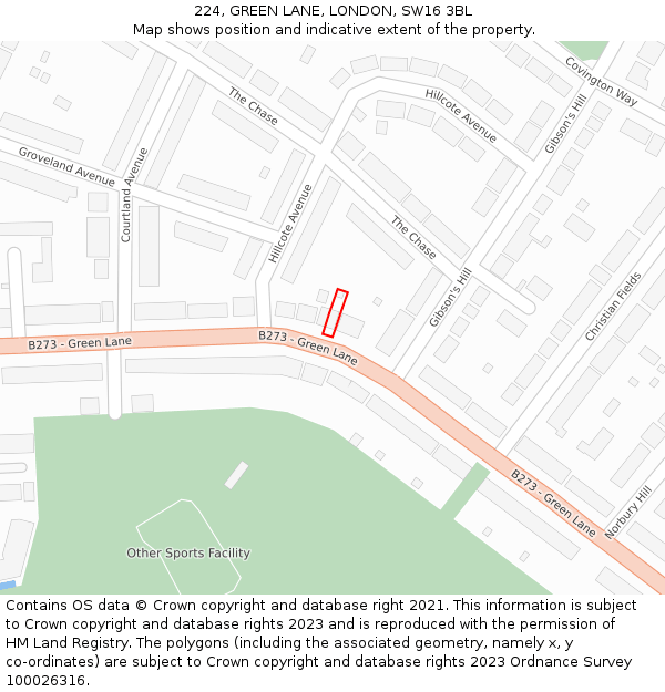224, GREEN LANE, LONDON, SW16 3BL: Location map and indicative extent of plot