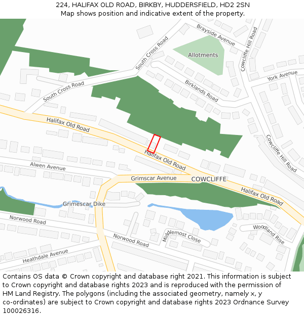 224, HALIFAX OLD ROAD, BIRKBY, HUDDERSFIELD, HD2 2SN: Location map and indicative extent of plot