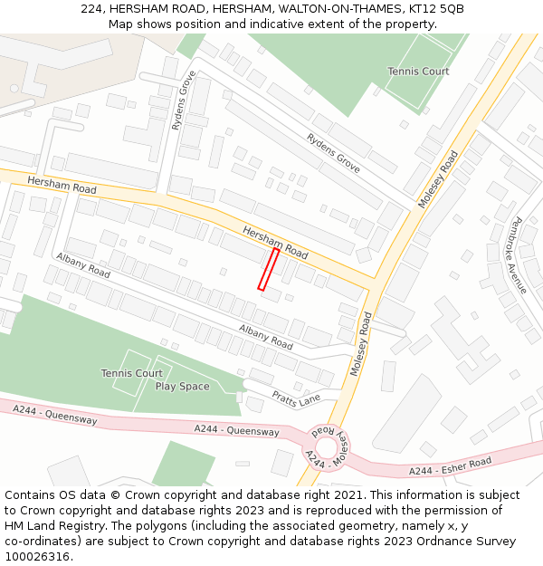 224, HERSHAM ROAD, HERSHAM, WALTON-ON-THAMES, KT12 5QB: Location map and indicative extent of plot