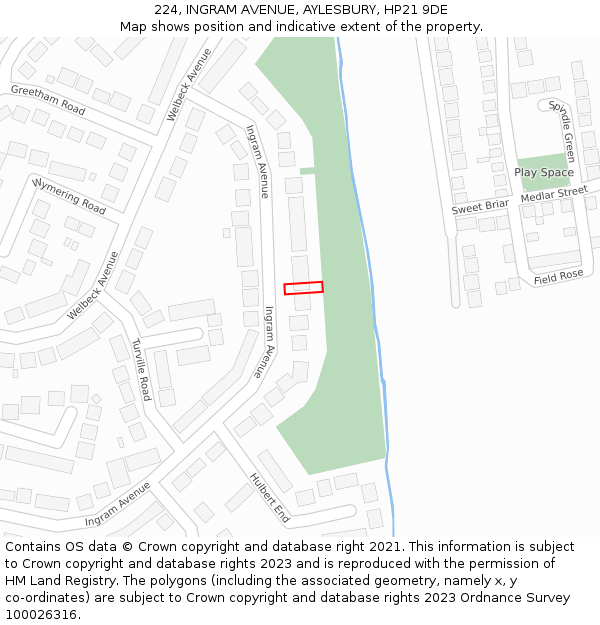 224, INGRAM AVENUE, AYLESBURY, HP21 9DE: Location map and indicative extent of plot