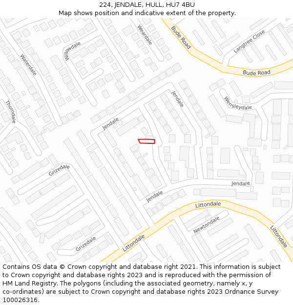 224, JENDALE, HULL, HU7 4BU: Location map and indicative extent of plot
