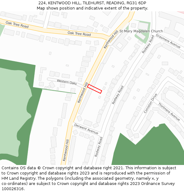 224, KENTWOOD HILL, TILEHURST, READING, RG31 6DP: Location map and indicative extent of plot
