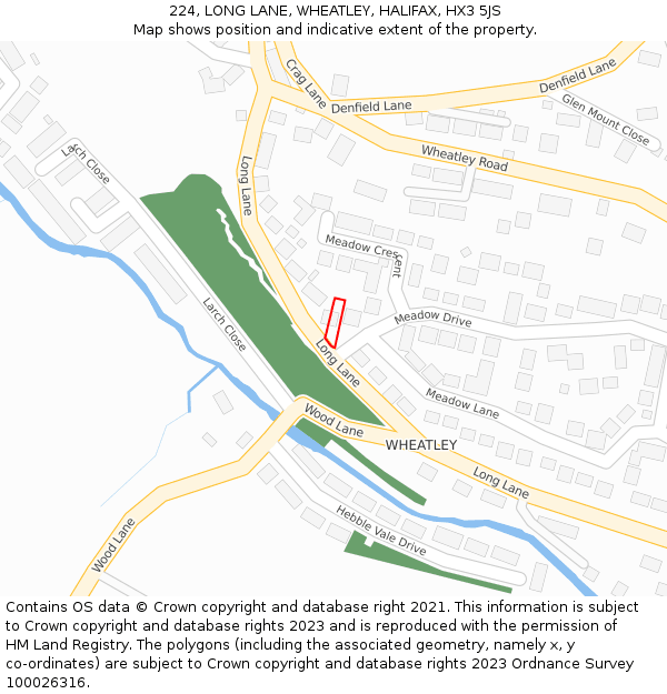 224, LONG LANE, WHEATLEY, HALIFAX, HX3 5JS: Location map and indicative extent of plot