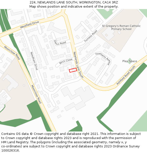 224, NEWLANDS LANE SOUTH, WORKINGTON, CA14 3RZ: Location map and indicative extent of plot