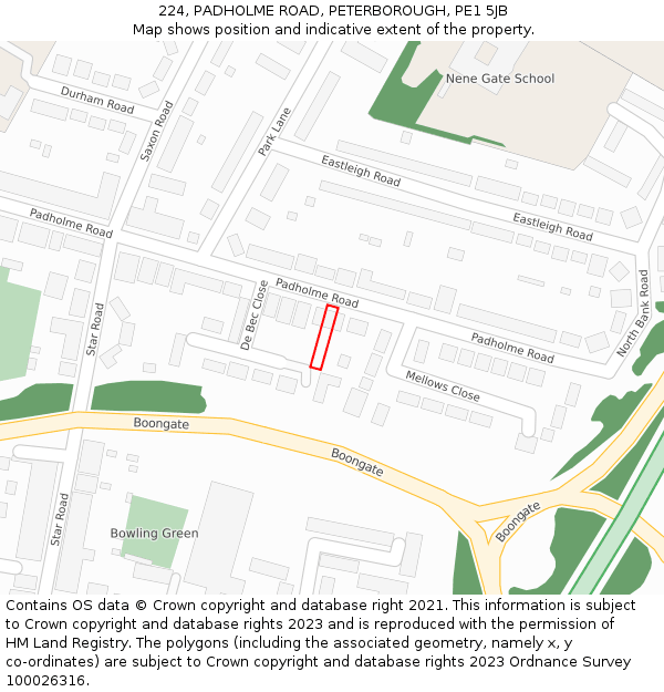 224, PADHOLME ROAD, PETERBOROUGH, PE1 5JB: Location map and indicative extent of plot