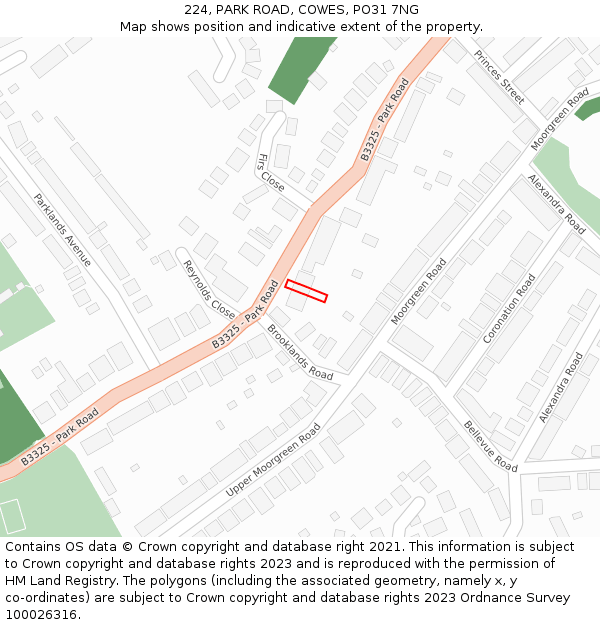 224, PARK ROAD, COWES, PO31 7NG: Location map and indicative extent of plot