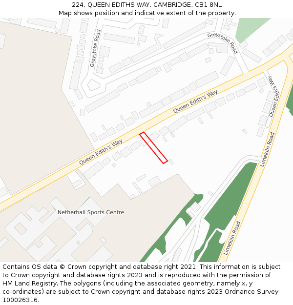 224, QUEEN EDITHS WAY, CAMBRIDGE, CB1 8NL: Location map and indicative extent of plot