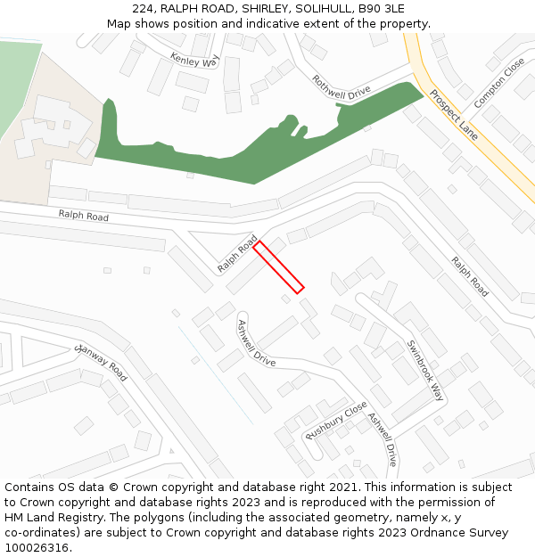 224, RALPH ROAD, SHIRLEY, SOLIHULL, B90 3LE: Location map and indicative extent of plot