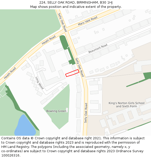 224, SELLY OAK ROAD, BIRMINGHAM, B30 1HJ: Location map and indicative extent of plot
