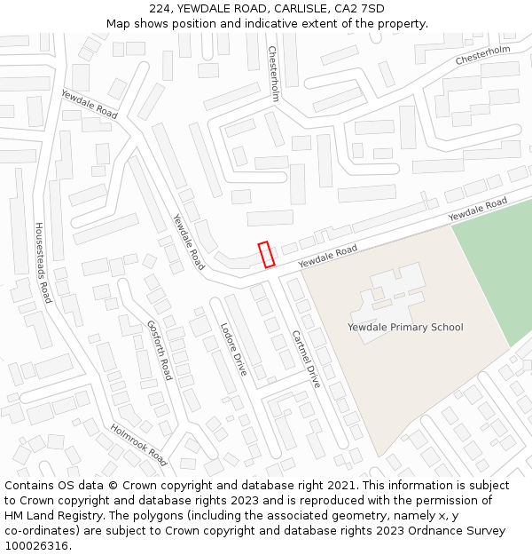 224, YEWDALE ROAD, CARLISLE, CA2 7SD: Location map and indicative extent of plot