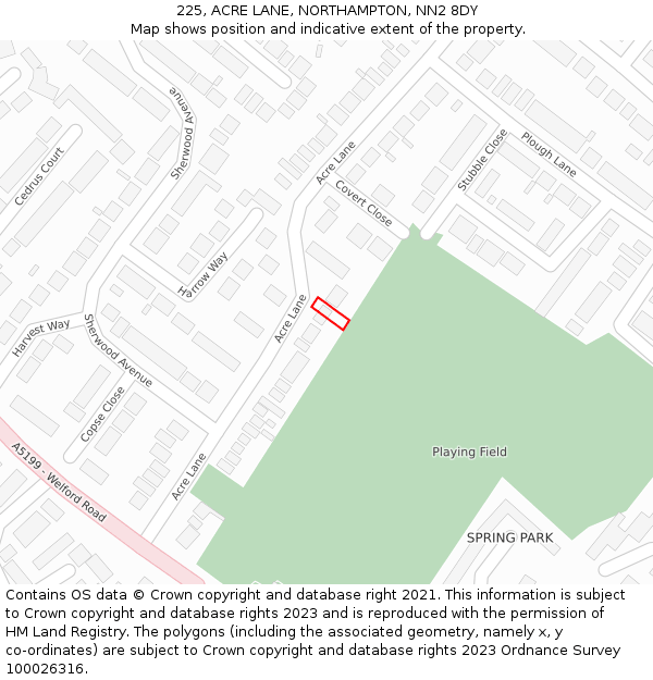 225, ACRE LANE, NORTHAMPTON, NN2 8DY: Location map and indicative extent of plot