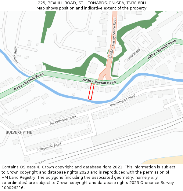 225, BEXHILL ROAD, ST. LEONARDS-ON-SEA, TN38 8BH: Location map and indicative extent of plot