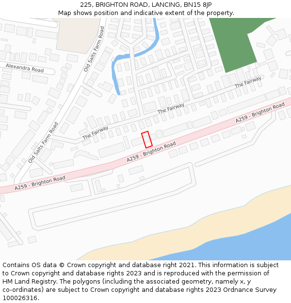 225, BRIGHTON ROAD, LANCING, BN15 8JP: Location map and indicative extent of plot