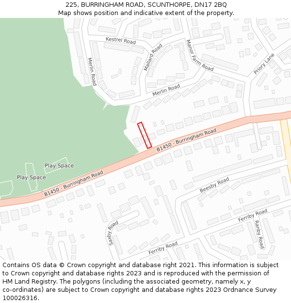 225, BURRINGHAM ROAD, SCUNTHORPE, DN17 2BQ: Location map and indicative extent of plot