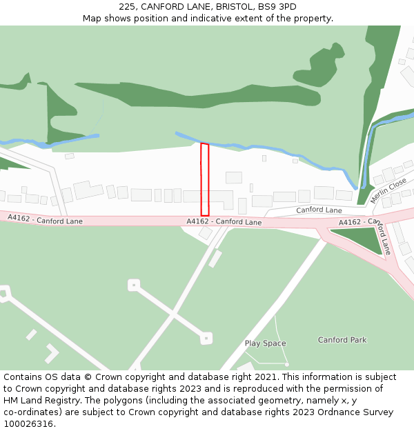 225, CANFORD LANE, BRISTOL, BS9 3PD: Location map and indicative extent of plot