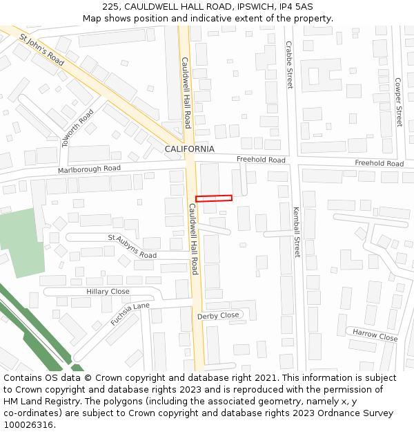 225, CAULDWELL HALL ROAD, IPSWICH, IP4 5AS: Location map and indicative extent of plot