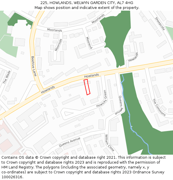 225, HOWLANDS, WELWYN GARDEN CITY, AL7 4HG: Location map and indicative extent of plot