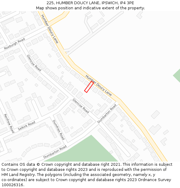 225, HUMBER DOUCY LANE, IPSWICH, IP4 3PE: Location map and indicative extent of plot