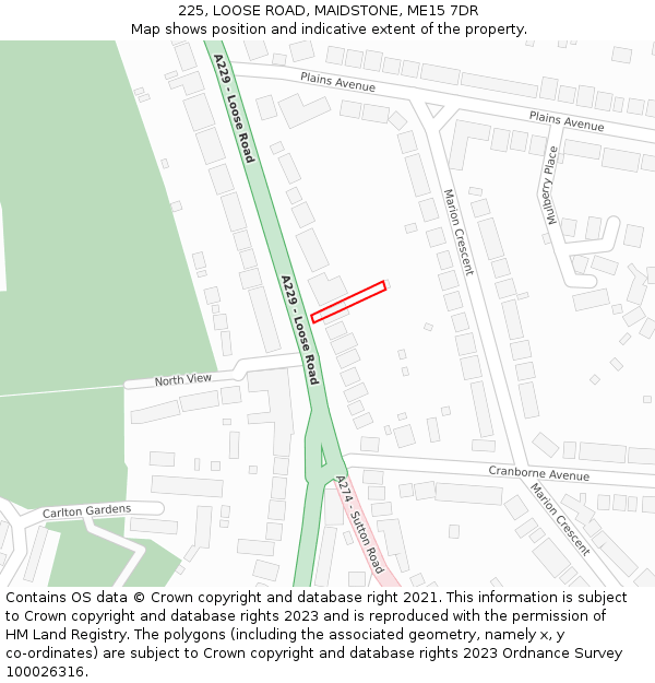 225, LOOSE ROAD, MAIDSTONE, ME15 7DR: Location map and indicative extent of plot