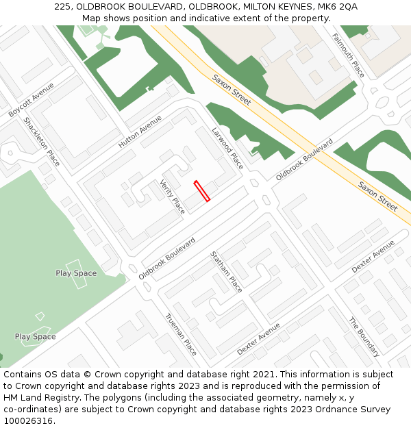 225, OLDBROOK BOULEVARD, OLDBROOK, MILTON KEYNES, MK6 2QA: Location map and indicative extent of plot