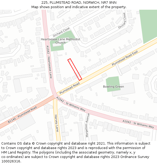 225, PLUMSTEAD ROAD, NORWICH, NR7 9NN: Location map and indicative extent of plot