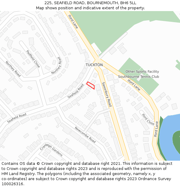 225, SEAFIELD ROAD, BOURNEMOUTH, BH6 5LL: Location map and indicative extent of plot