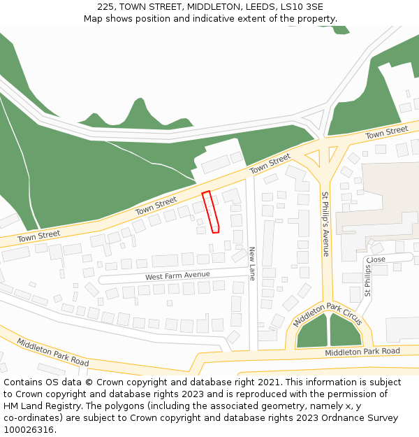 225, TOWN STREET, MIDDLETON, LEEDS, LS10 3SE: Location map and indicative extent of plot