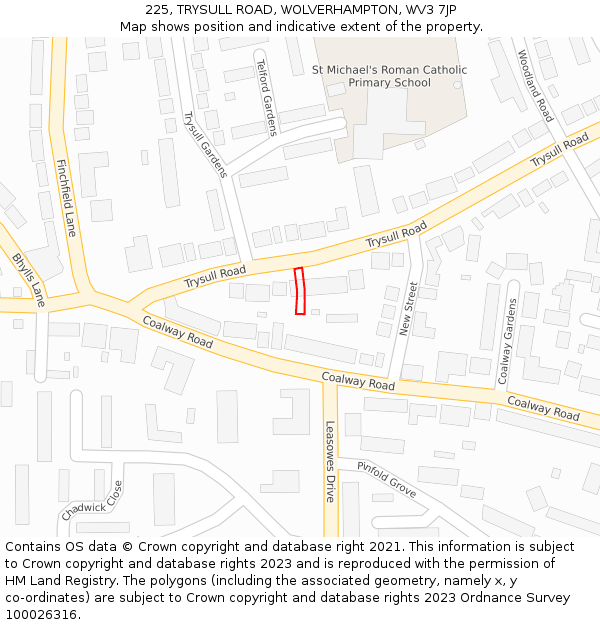 225, TRYSULL ROAD, WOLVERHAMPTON, WV3 7JP: Location map and indicative extent of plot