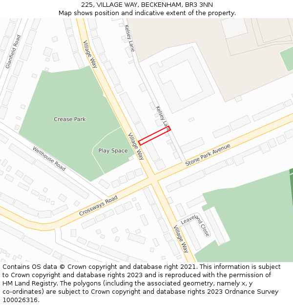 225, VILLAGE WAY, BECKENHAM, BR3 3NN: Location map and indicative extent of plot