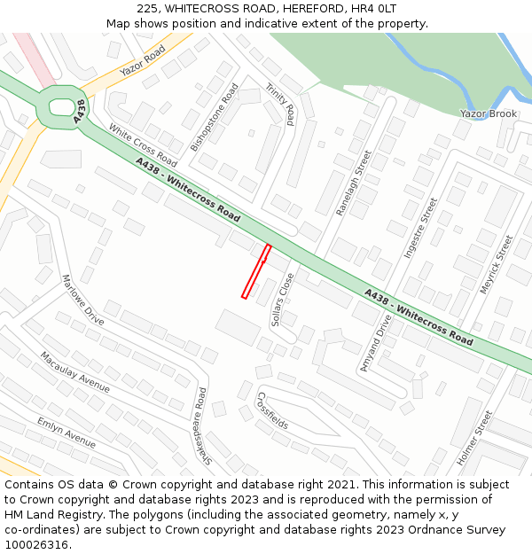 225, WHITECROSS ROAD, HEREFORD, HR4 0LT: Location map and indicative extent of plot