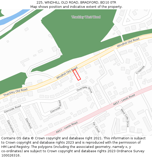 225, WINDHILL OLD ROAD, BRADFORD, BD10 0TR: Location map and indicative extent of plot