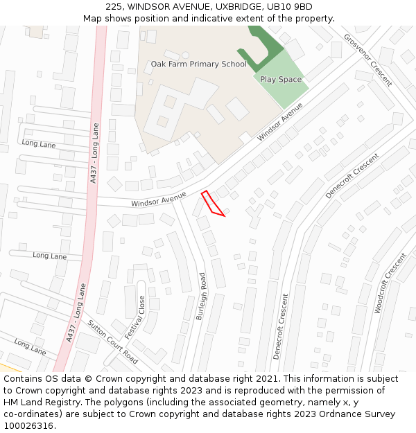 225, WINDSOR AVENUE, UXBRIDGE, UB10 9BD: Location map and indicative extent of plot