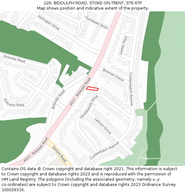226, BIDDULPH ROAD, STOKE-ON-TRENT, ST6 6TP: Location map and indicative extent of plot
