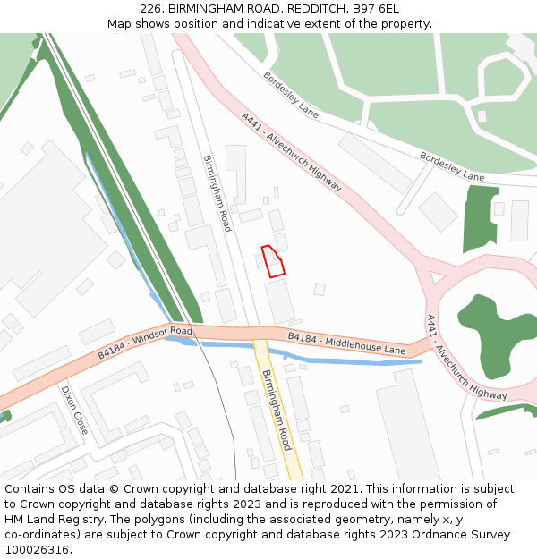 226, BIRMINGHAM ROAD, REDDITCH, B97 6EL: Location map and indicative extent of plot