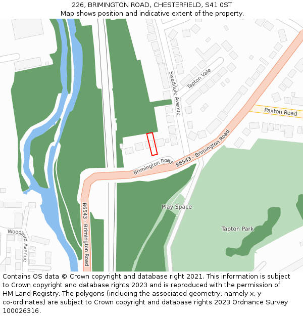 226, BRIMINGTON ROAD, CHESTERFIELD, S41 0ST: Location map and indicative extent of plot