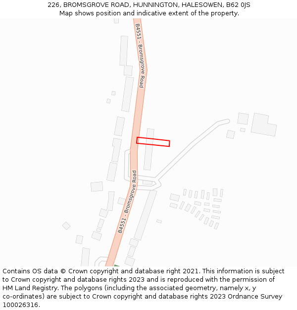 226, BROMSGROVE ROAD, HUNNINGTON, HALESOWEN, B62 0JS: Location map and indicative extent of plot