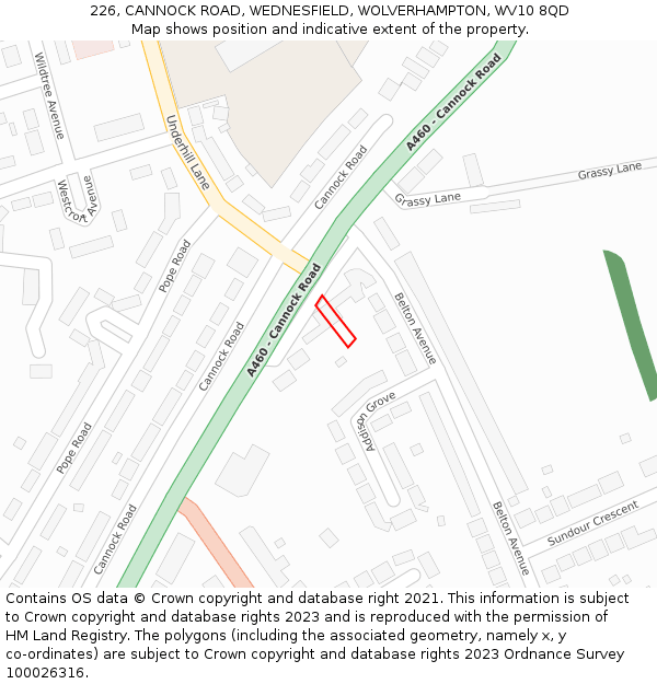 226, CANNOCK ROAD, WEDNESFIELD, WOLVERHAMPTON, WV10 8QD: Location map and indicative extent of plot