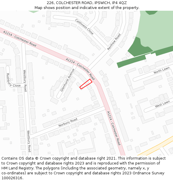 226, COLCHESTER ROAD, IPSWICH, IP4 4QZ: Location map and indicative extent of plot