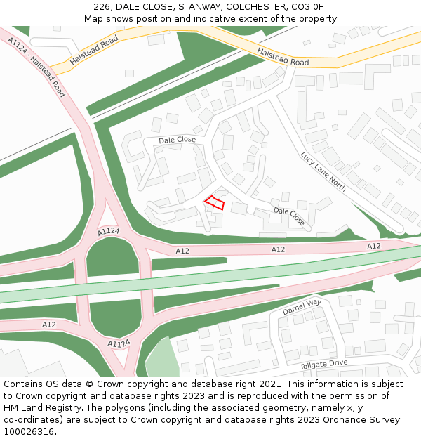 226, DALE CLOSE, STANWAY, COLCHESTER, CO3 0FT: Location map and indicative extent of plot