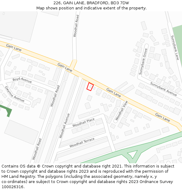 226, GAIN LANE, BRADFORD, BD3 7DW: Location map and indicative extent of plot