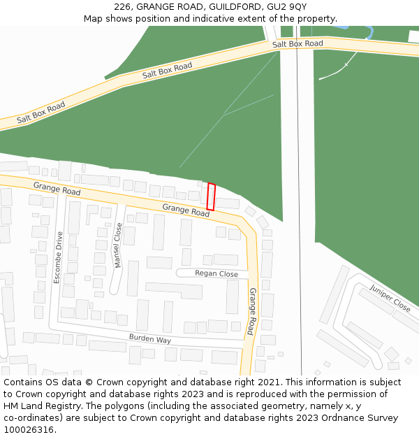 226, GRANGE ROAD, GUILDFORD, GU2 9QY: Location map and indicative extent of plot