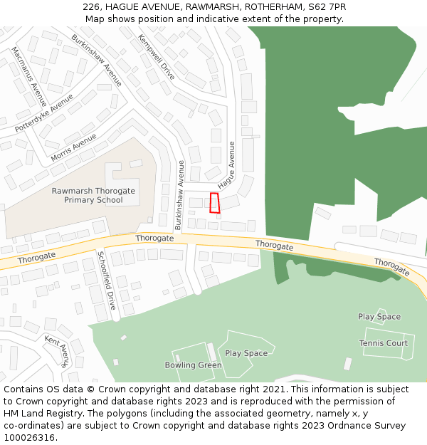 226, HAGUE AVENUE, RAWMARSH, ROTHERHAM, S62 7PR: Location map and indicative extent of plot