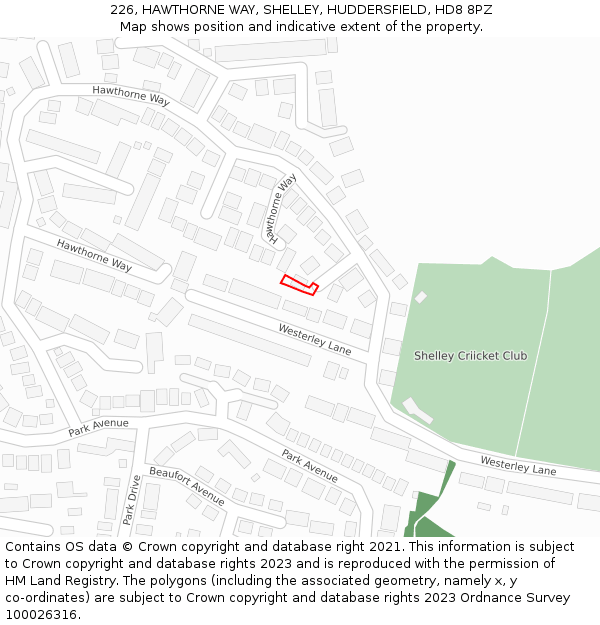226, HAWTHORNE WAY, SHELLEY, HUDDERSFIELD, HD8 8PZ: Location map and indicative extent of plot