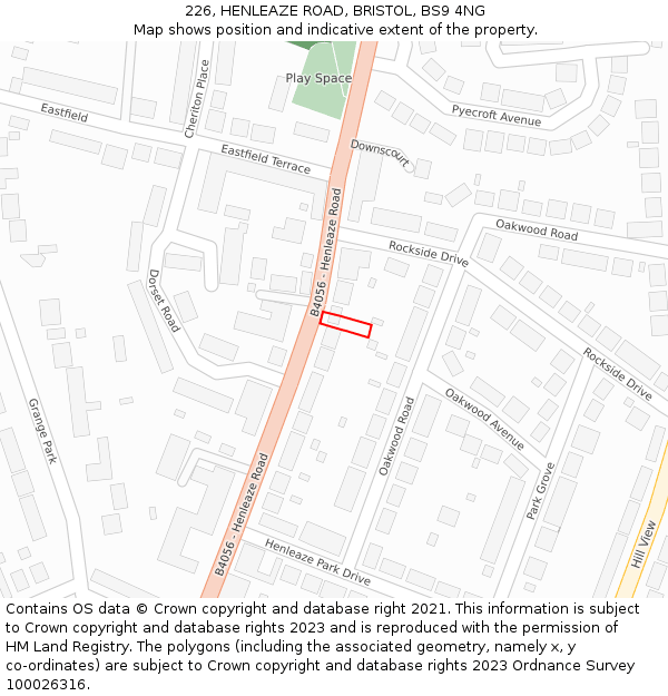 226, HENLEAZE ROAD, BRISTOL, BS9 4NG: Location map and indicative extent of plot