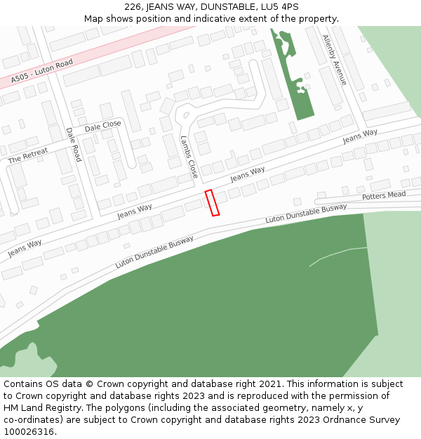 226, JEANS WAY, DUNSTABLE, LU5 4PS: Location map and indicative extent of plot