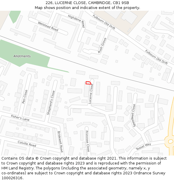 226, LUCERNE CLOSE, CAMBRIDGE, CB1 9SB: Location map and indicative extent of plot