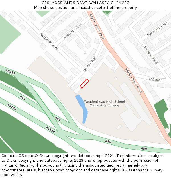 226, MOSSLANDS DRIVE, WALLASEY, CH44 2EG: Location map and indicative extent of plot
