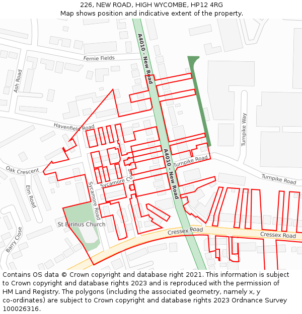 226, NEW ROAD, HIGH WYCOMBE, HP12 4RG: Location map and indicative extent of plot