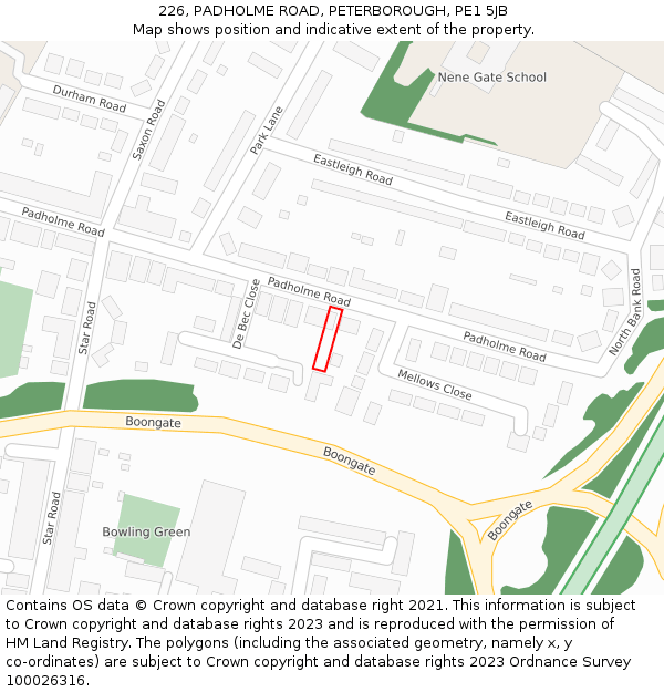 226, PADHOLME ROAD, PETERBOROUGH, PE1 5JB: Location map and indicative extent of plot