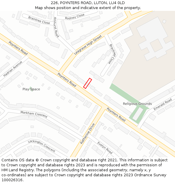 226, POYNTERS ROAD, LUTON, LU4 0LD: Location map and indicative extent of plot